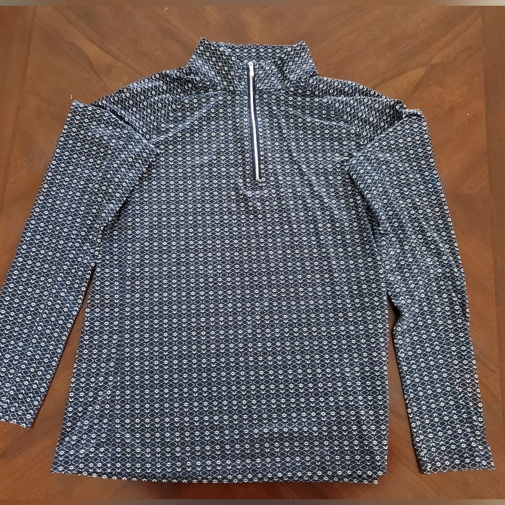 Lady Hagen Navy Geometric Quarter-Zip Pullover, Medium Size